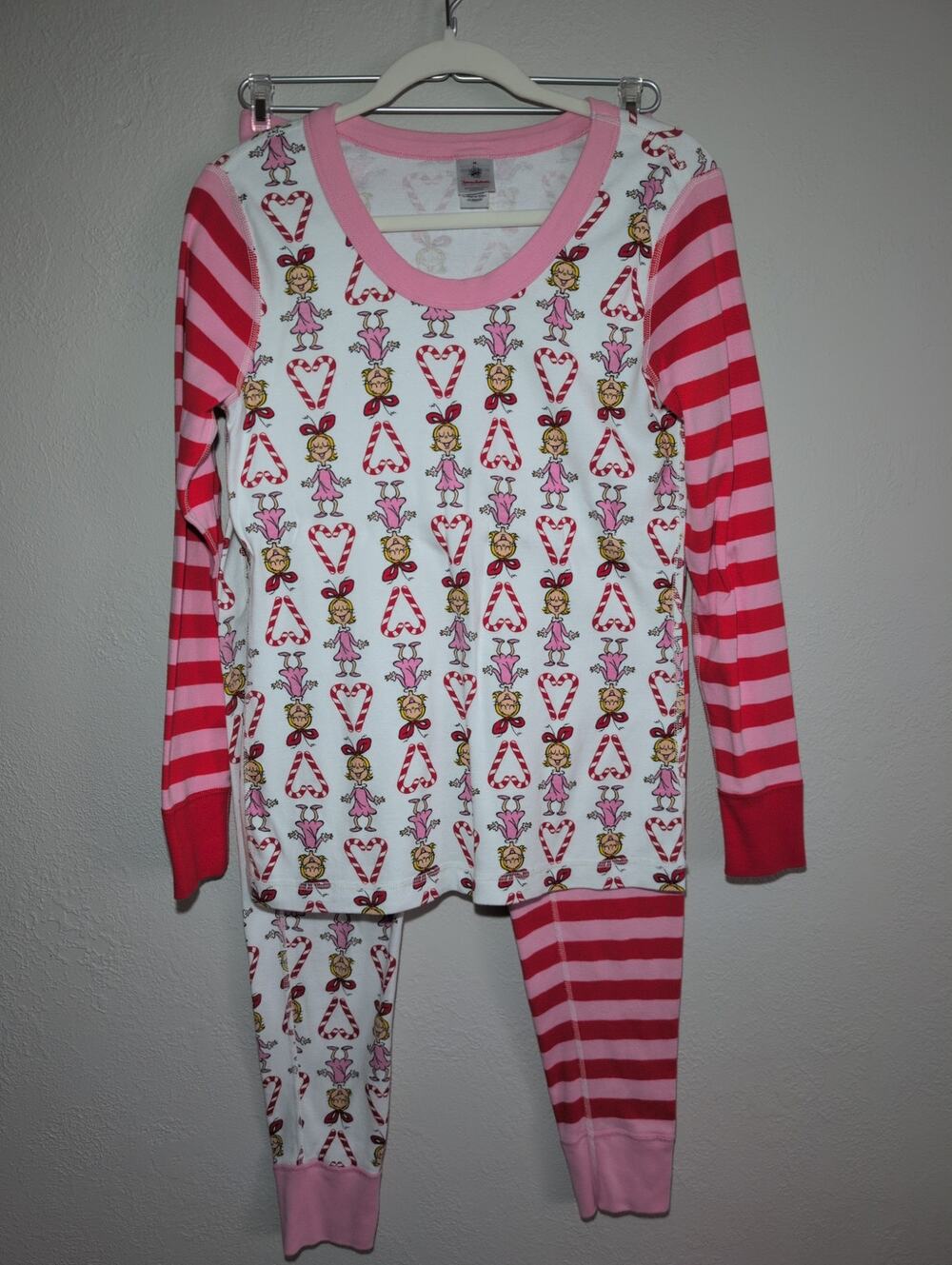 Hanna Anderson Dr Seuss Grinch Kids Pajamas M Oeko Tex Pink Red Stripe Cindy Lou